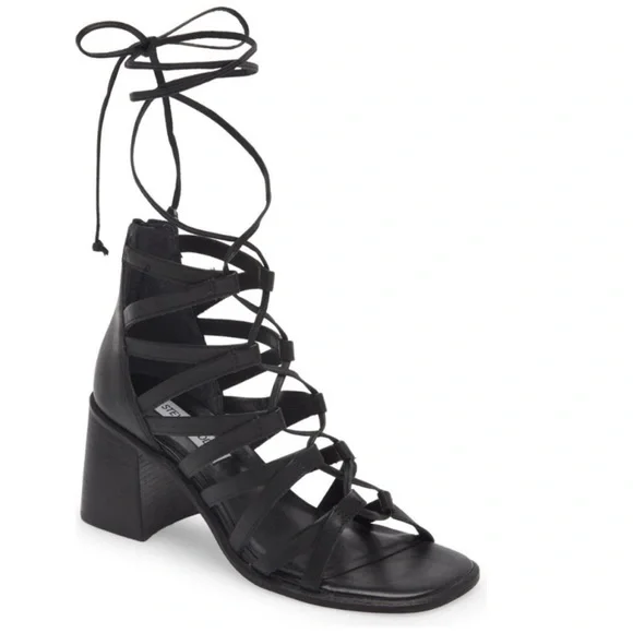NEW! Steve Madden Black Leather Cherri Strappy Sandal - Size 7 - Picture 3 of 16